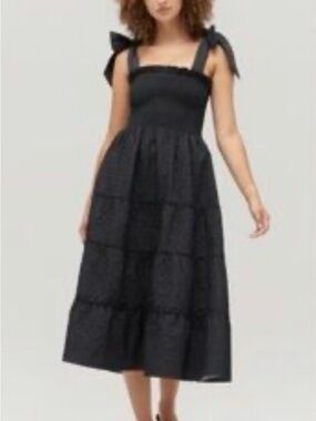 Tiered Black Midi Dress with Tie Shoulder Straps